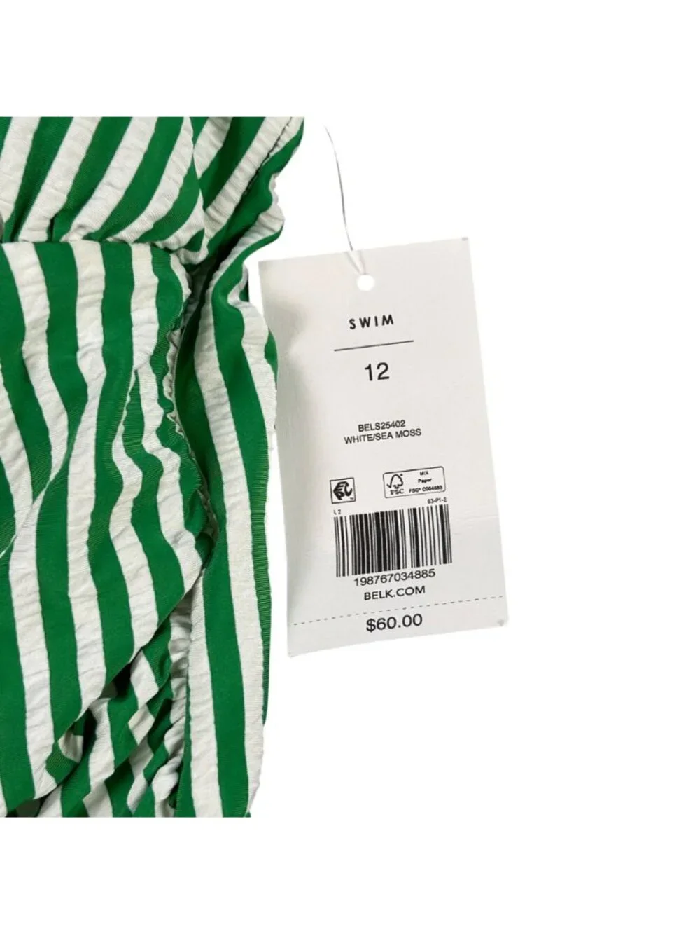 NEW Crown & Ivy Striped Halter Tankini Set Sz 12 Swimsuit Green & White Striped